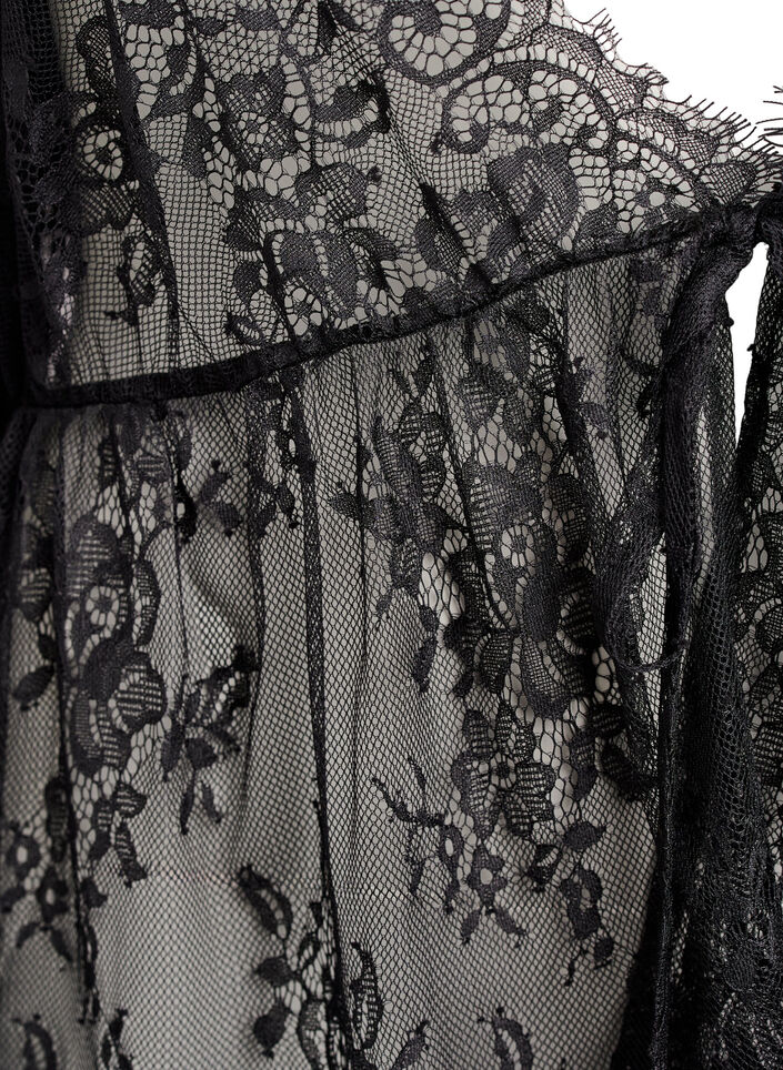 Bluzka koronkowa z kokardka i rekawami 3/4, Czarne, Packshot image number 2