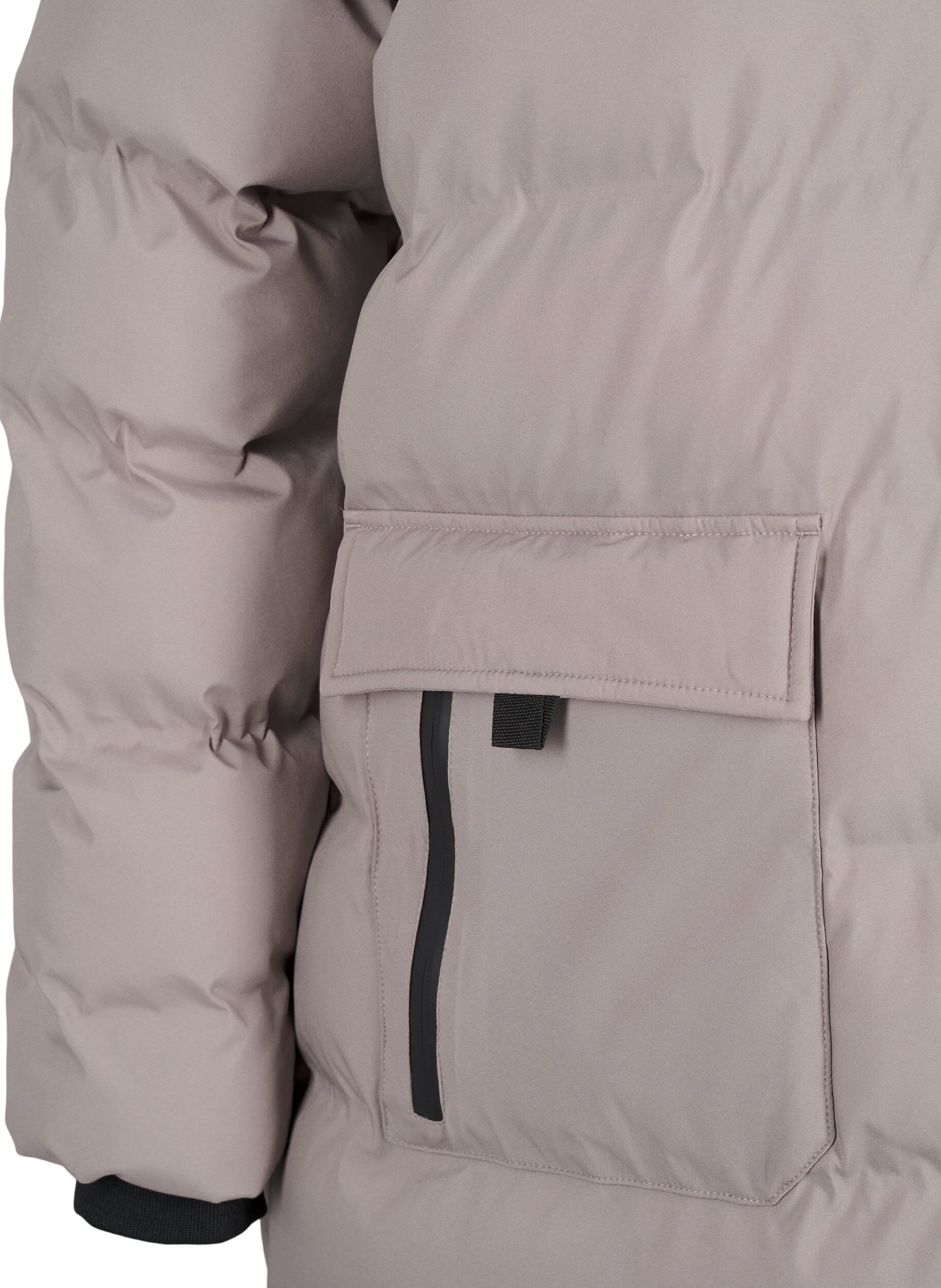 Zizzi Puchowy plaszcz z kapturem i kieszeniami, Beżowy, Packshot image number 3