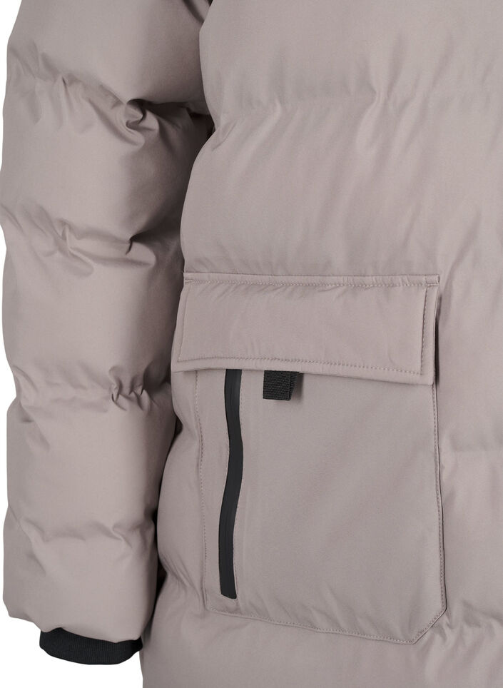 Puchowy plaszcz z kapturem i kieszeniami, Beżowy, Packshot image number 3