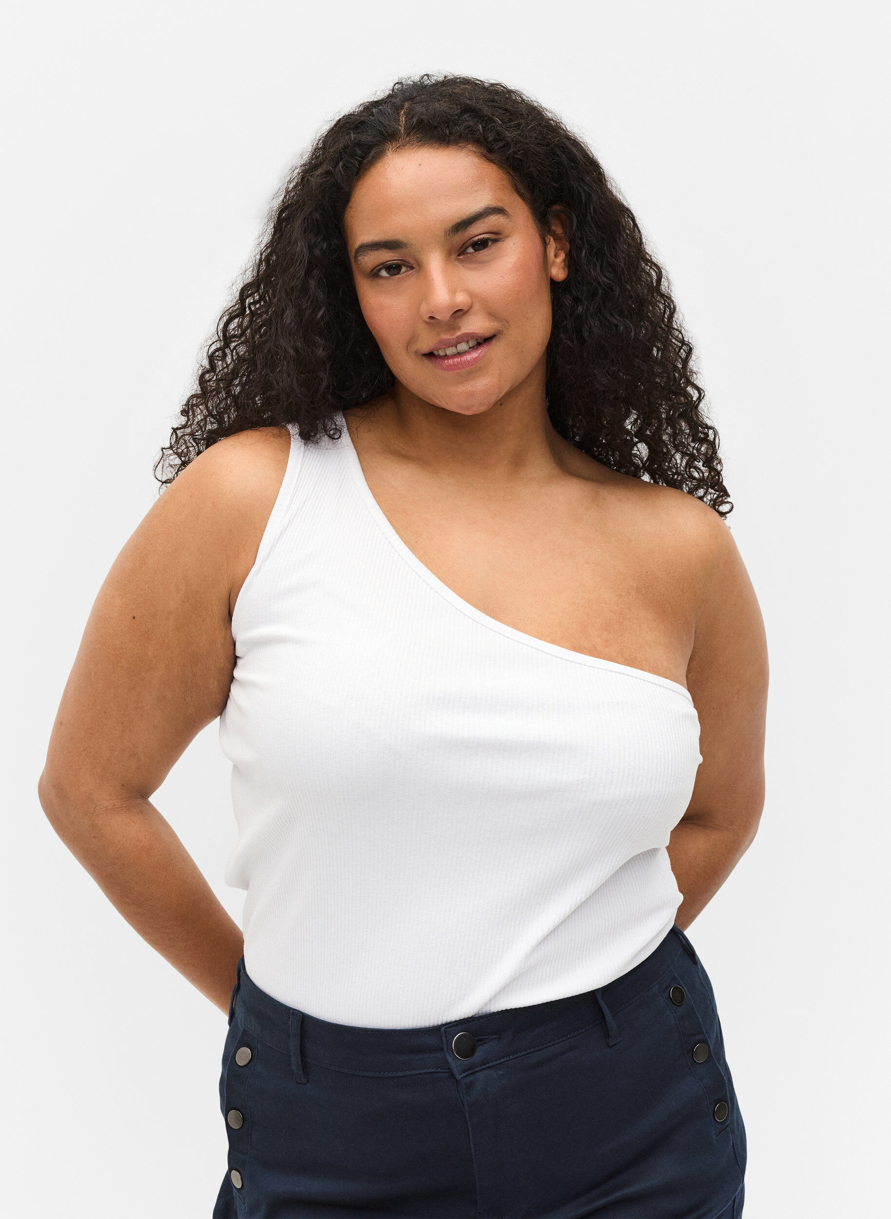 Zizzi Bawelniany top na jedno ramie, Bright White, Model image number 0