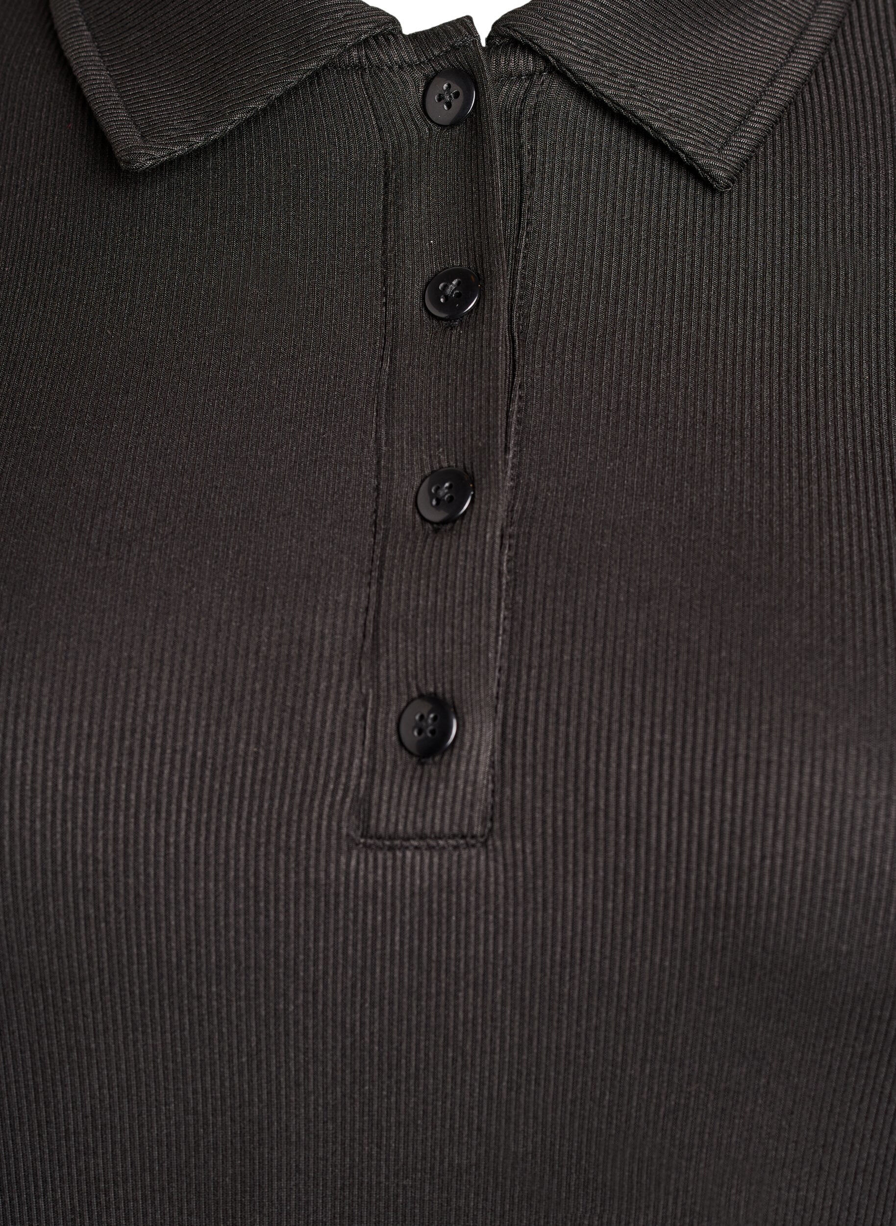 Zizzi Koszula polo z miekkiej, prazkowanej dzianiny z dlugim rekawem, Czarne, Packshot image number 2