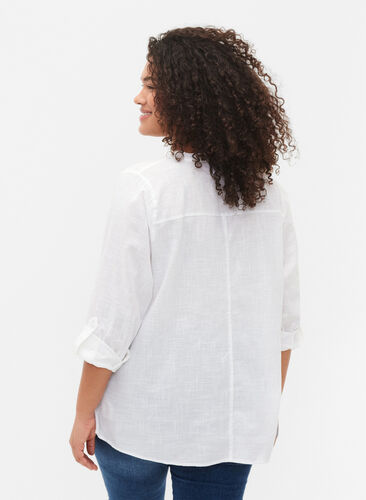 Bawelniana koszulowa bluzka z dekoltem w szpic, Bright White, Model image number 1