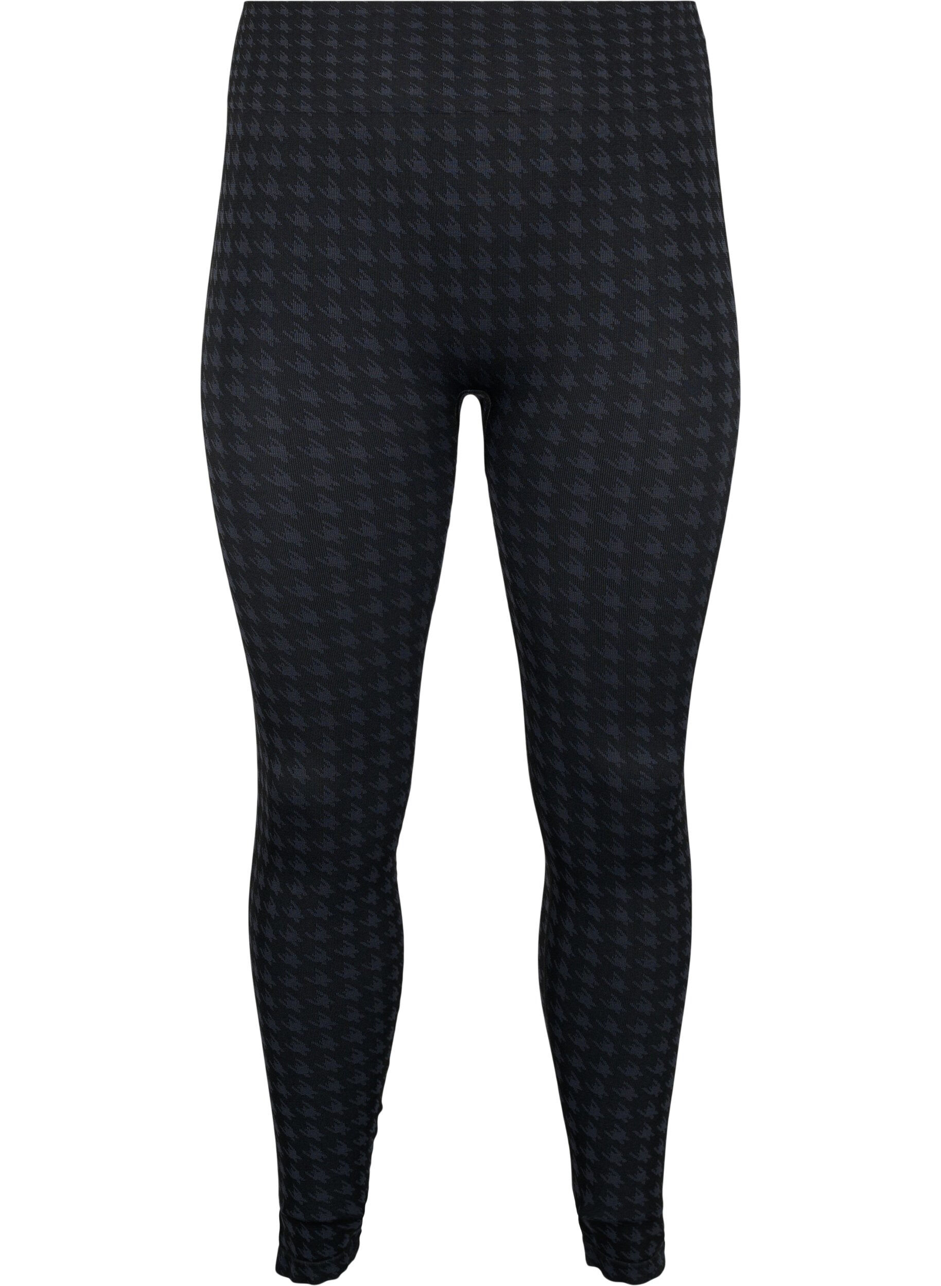 Zizzi  Bezszwowe legginsy w pepitke, Black w. Dark Grey, Packshot image number 0