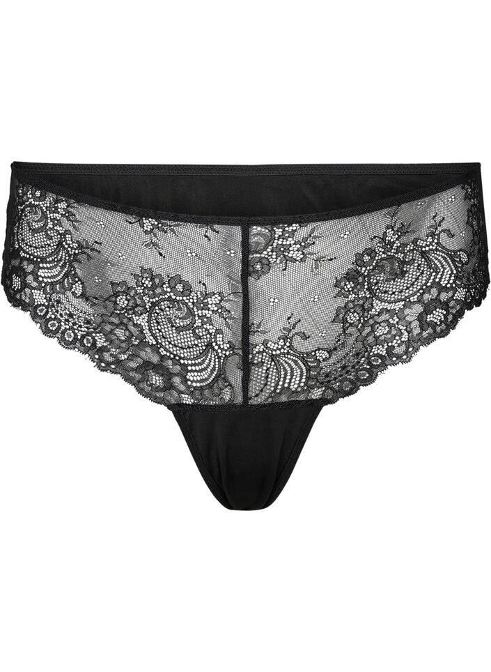 Lace g-string with regular waist, Black, Packshot image number 0