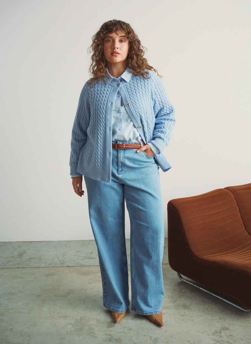 Kardigan z warkoczowym splotem i zlotymi guzikami, Niebieskie, Image image number 0