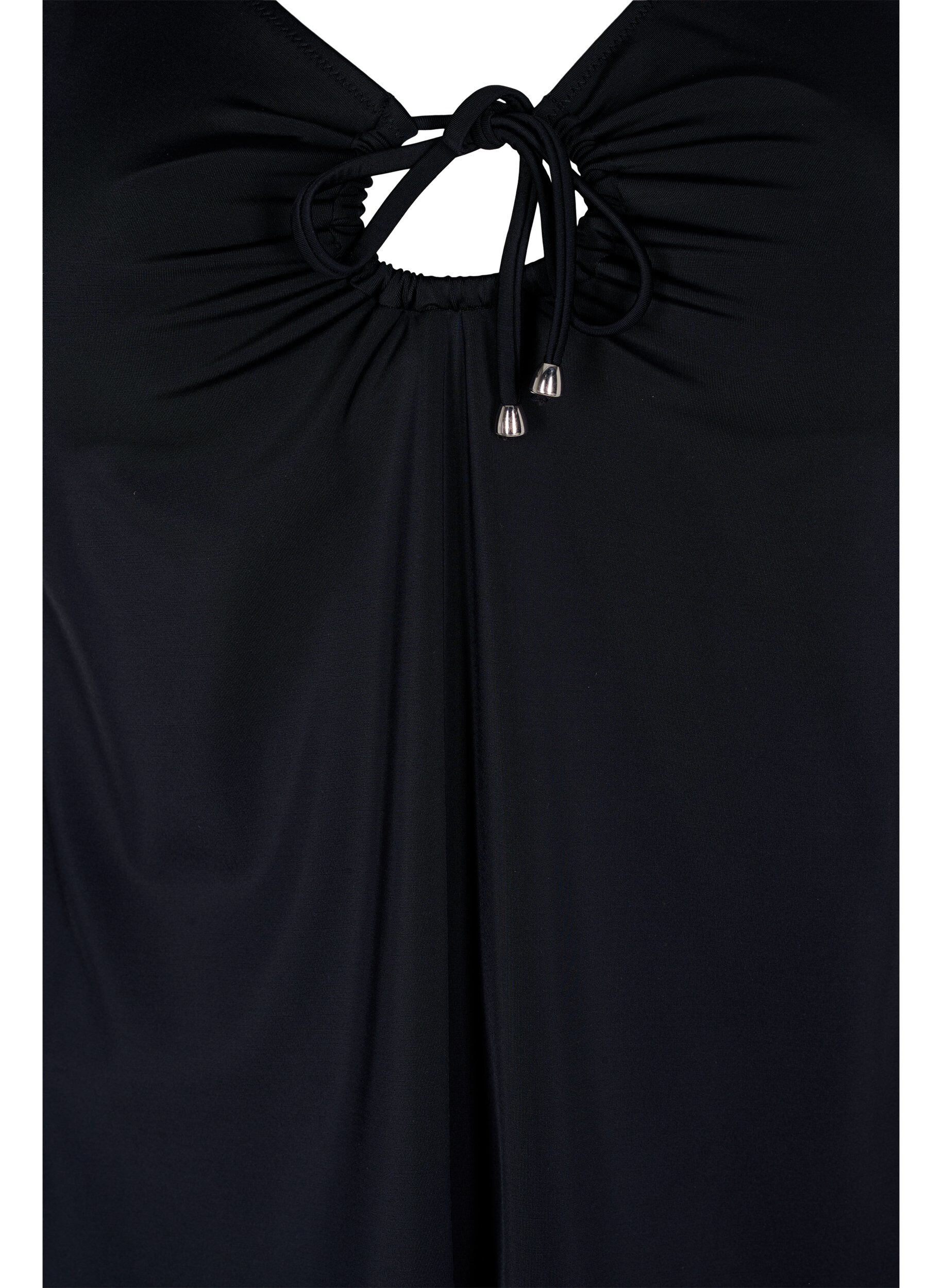 Zizzi Jednokolorowe tankini ze sznurkami, Black, Packshot image number 2