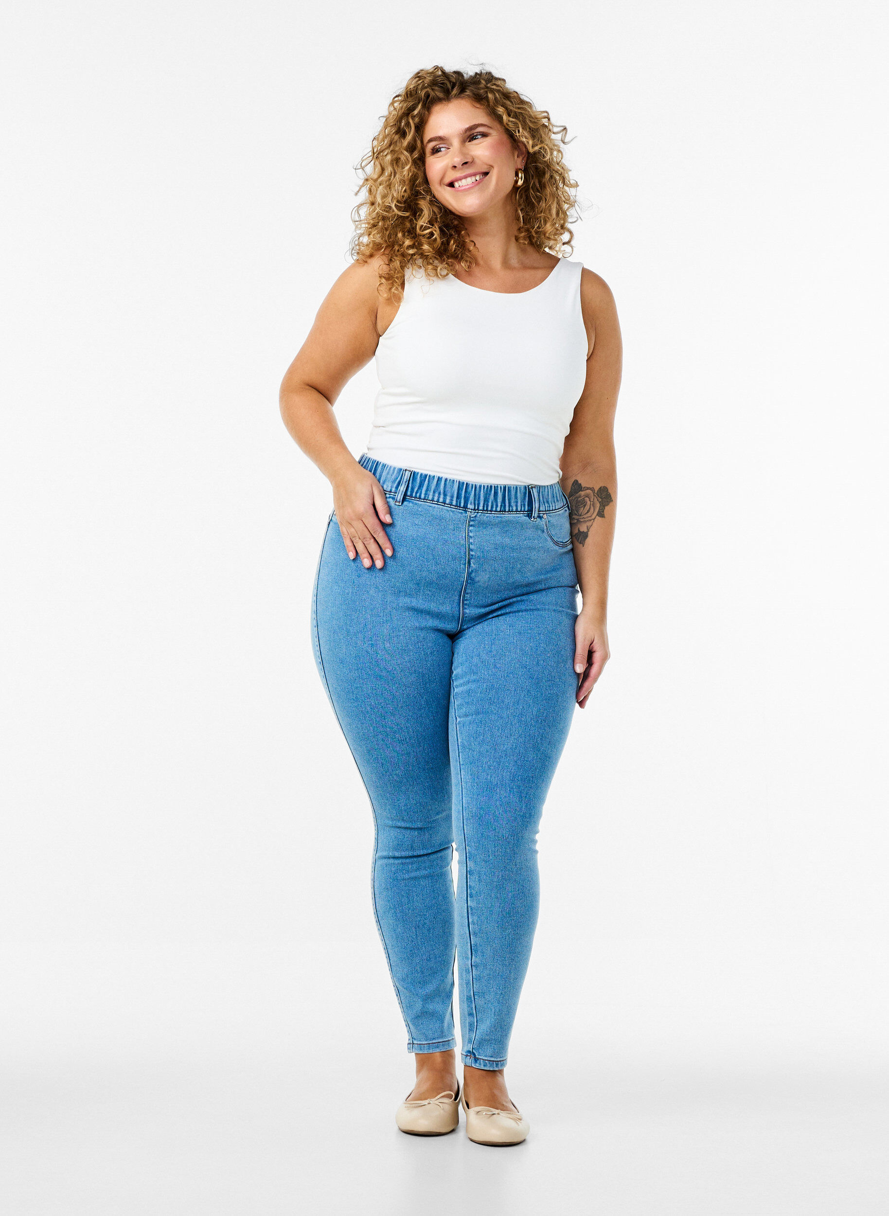 Jegginsy z wysokim stanem, Niebieskie, Model