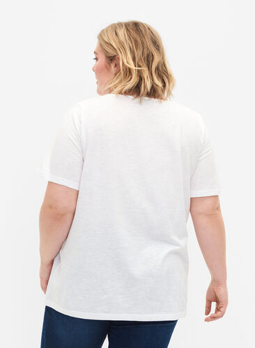 Bawelniana koszulka z koronkowa wstazka, Bright White, Model image number 1