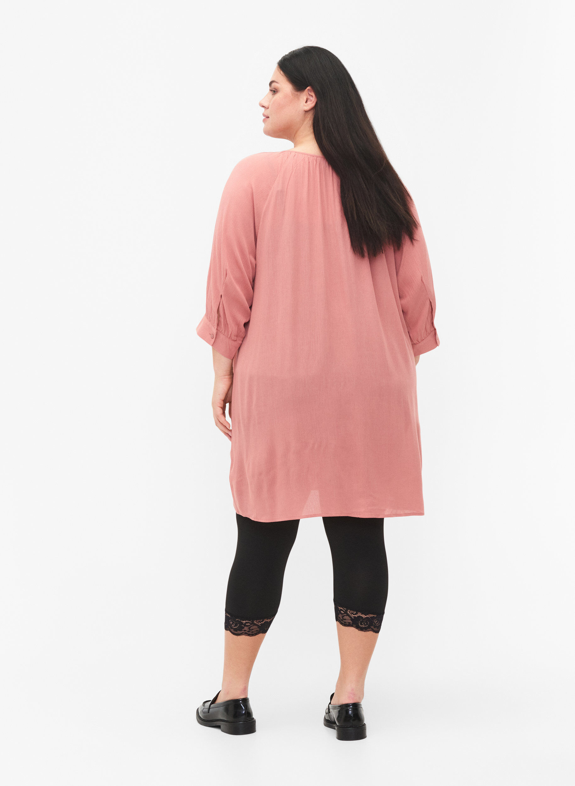 Zizzi 2-pair legginsy 3/4 z koronkowym wykonczeniem, Black / Black, Model image number 1