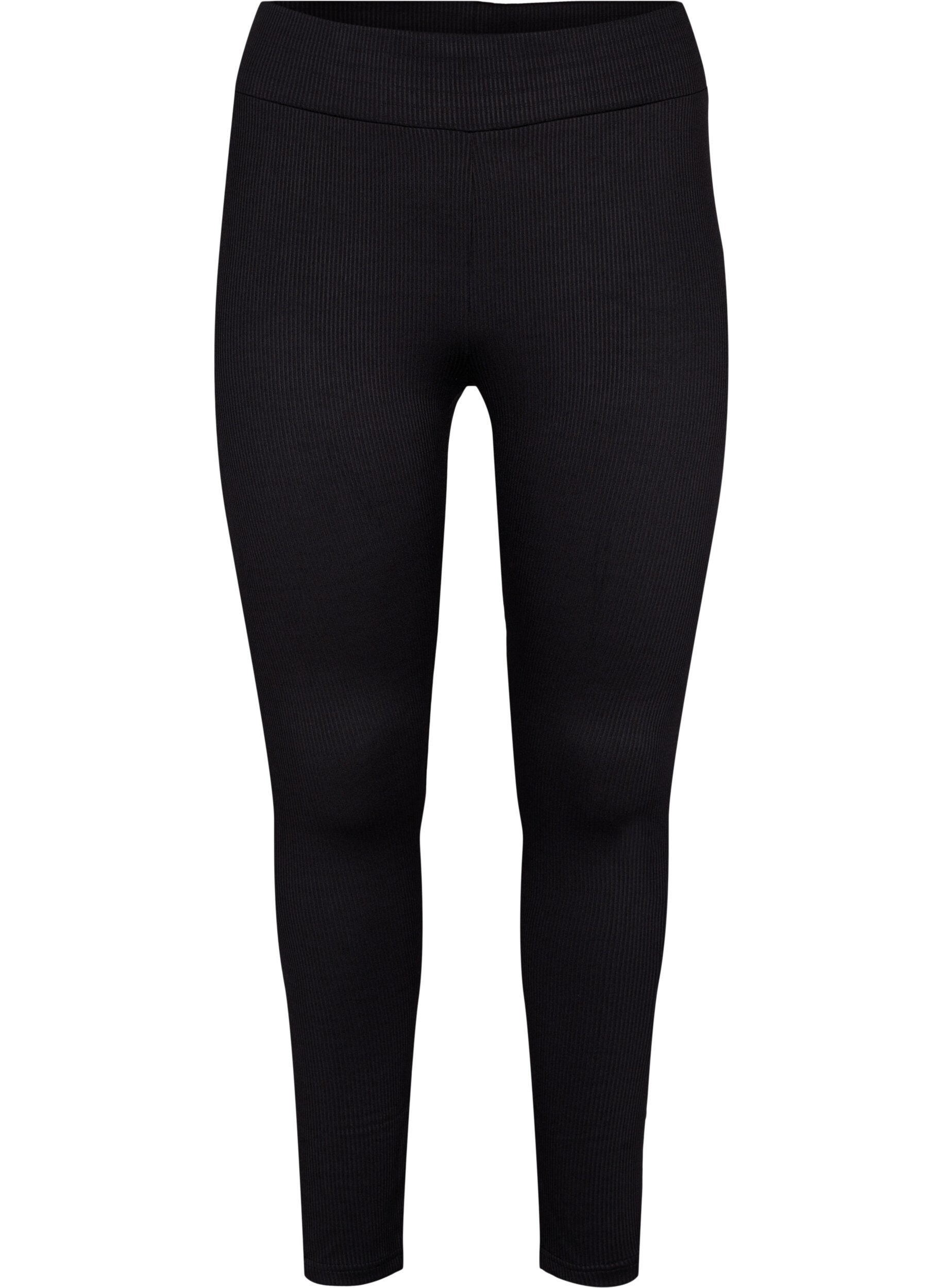 Zizzi Leggings with stretch and ribbed structure, Black, Packshot image number 0