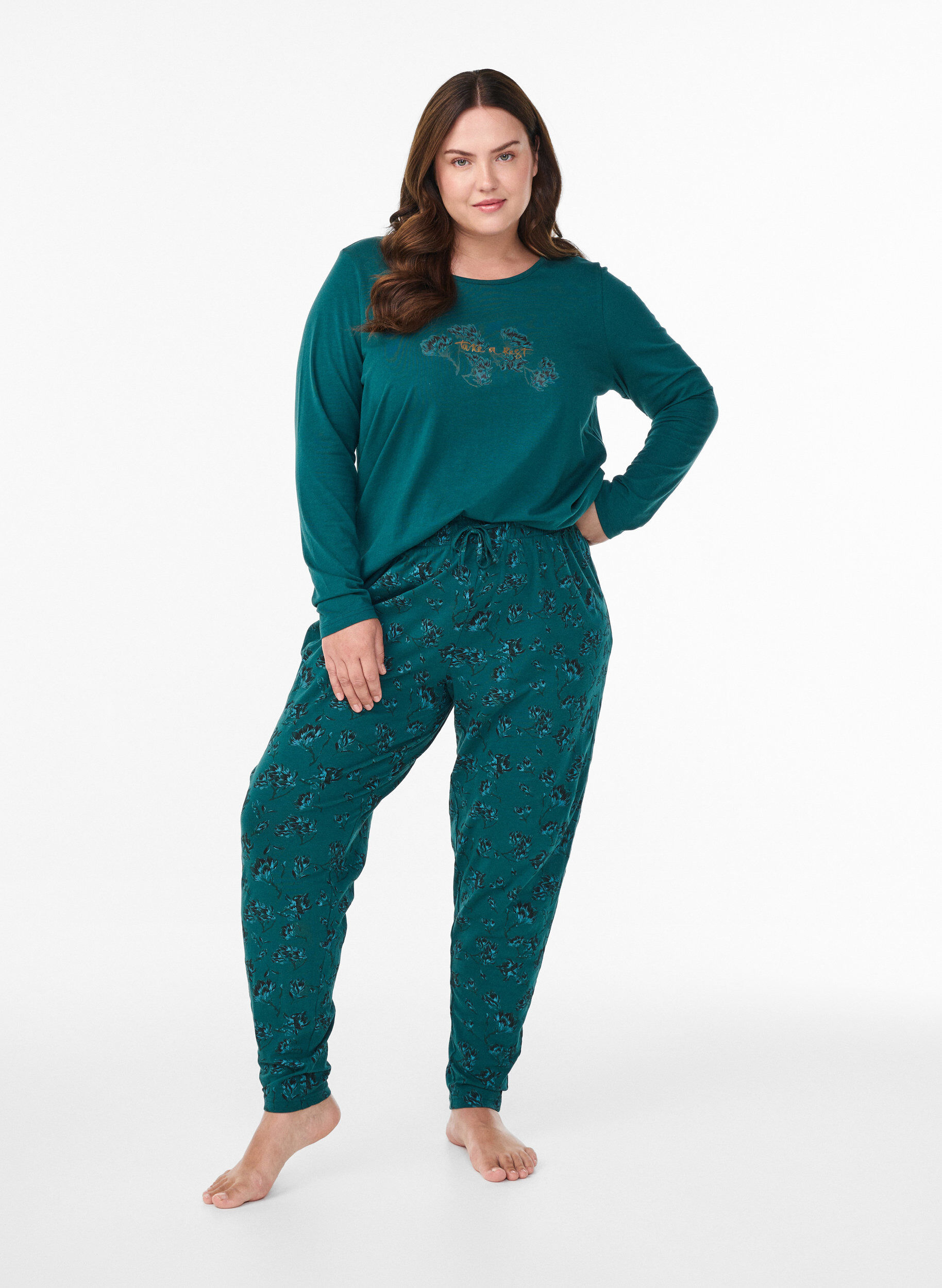 Zizzi Nocna koszula z bawelny z nadrukiem z przodu, Turkusowy, Model image number 1