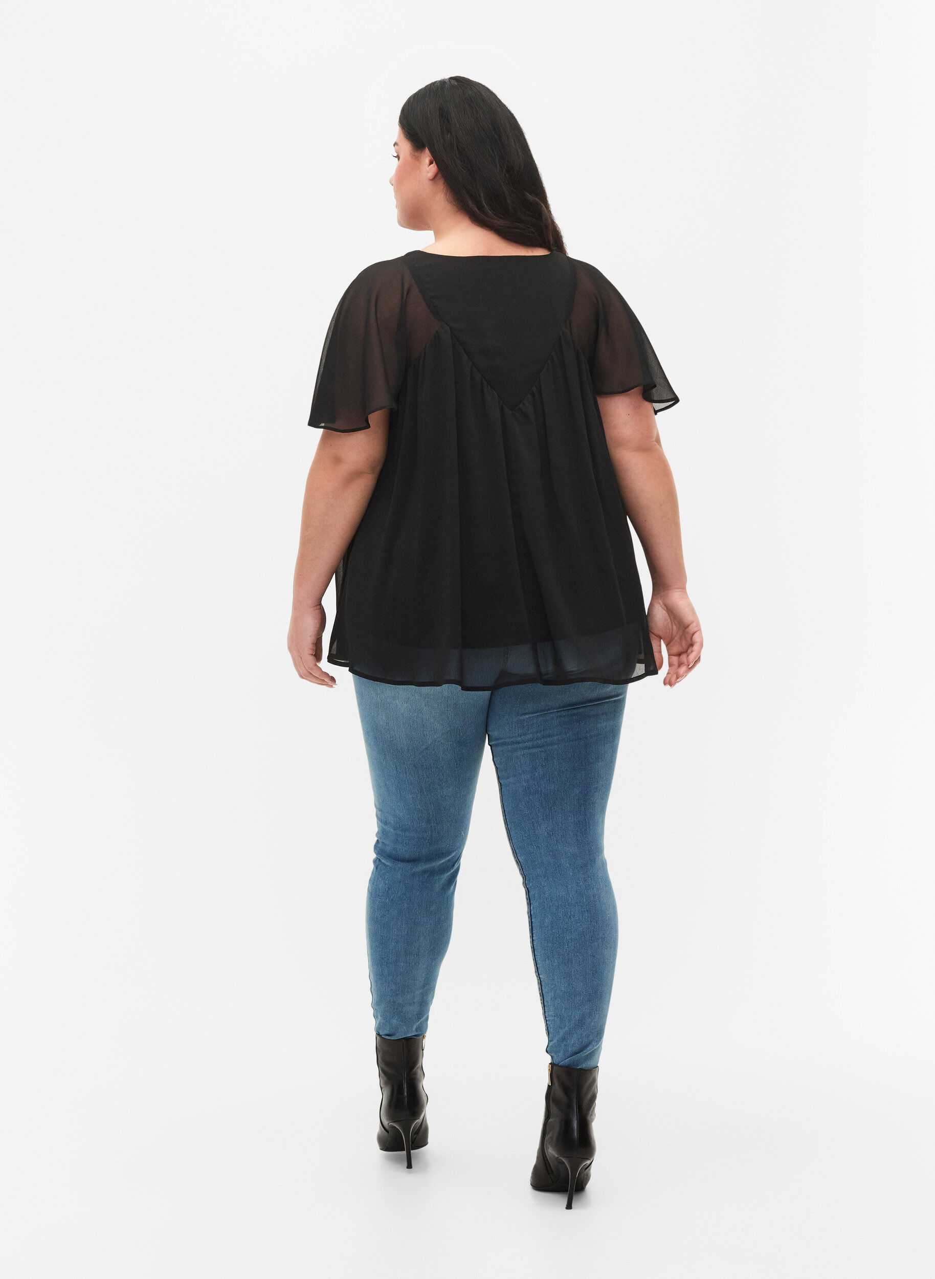 Zizzi Jeggings with rip, Blue denim, Model image number 1