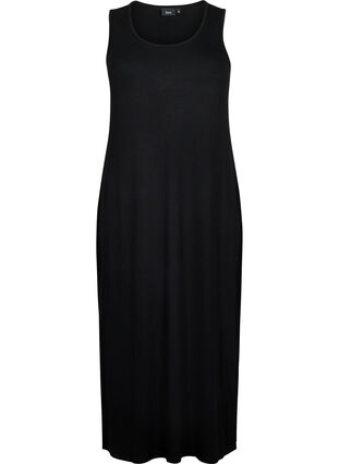 Prazkowana sukienka z wiskozy bez rekawów, Black, Packshot image number 0