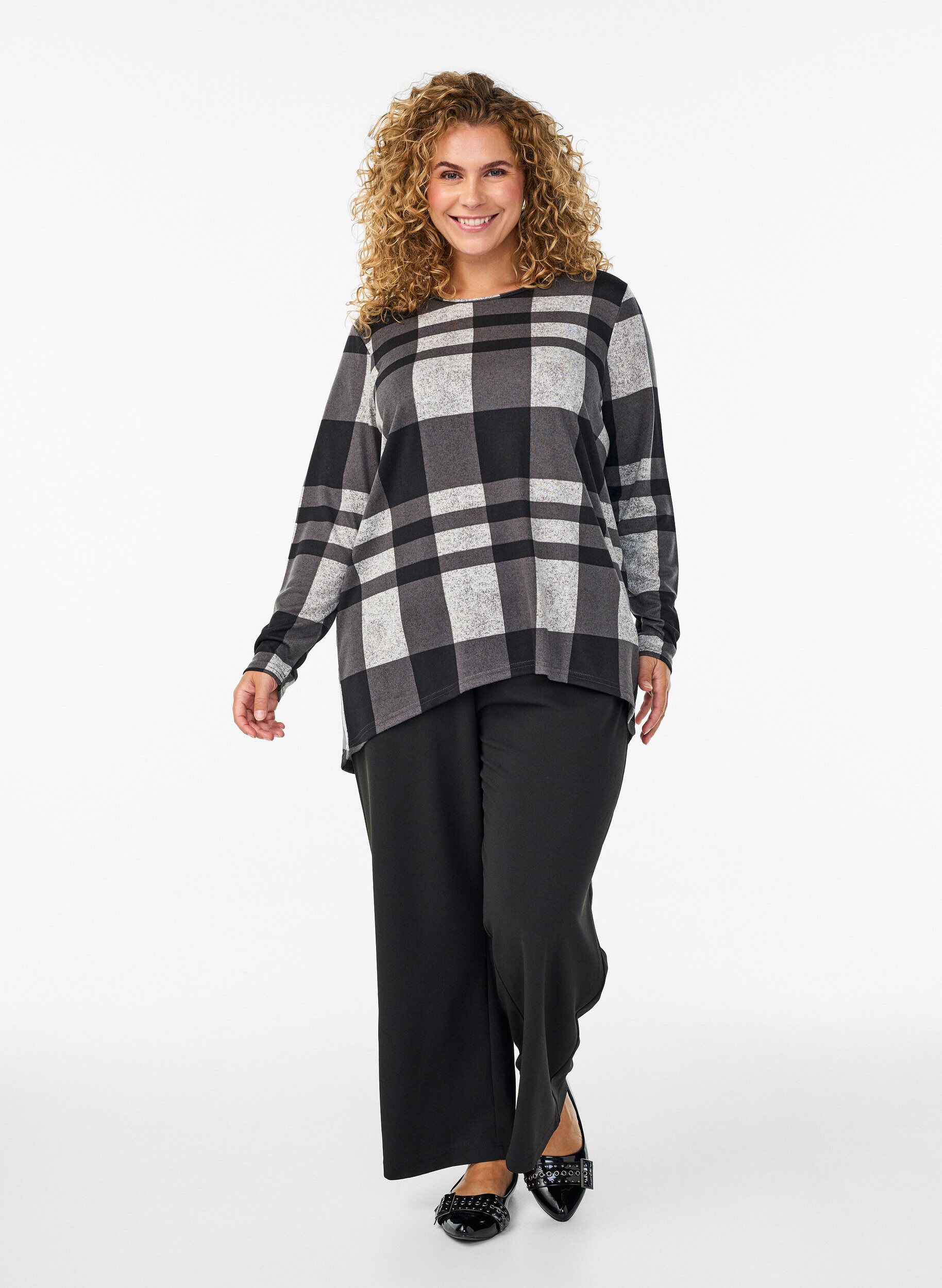 Zizzi Wzorzysta bluzka z dlugim rekawem, Szary, Model image number 1