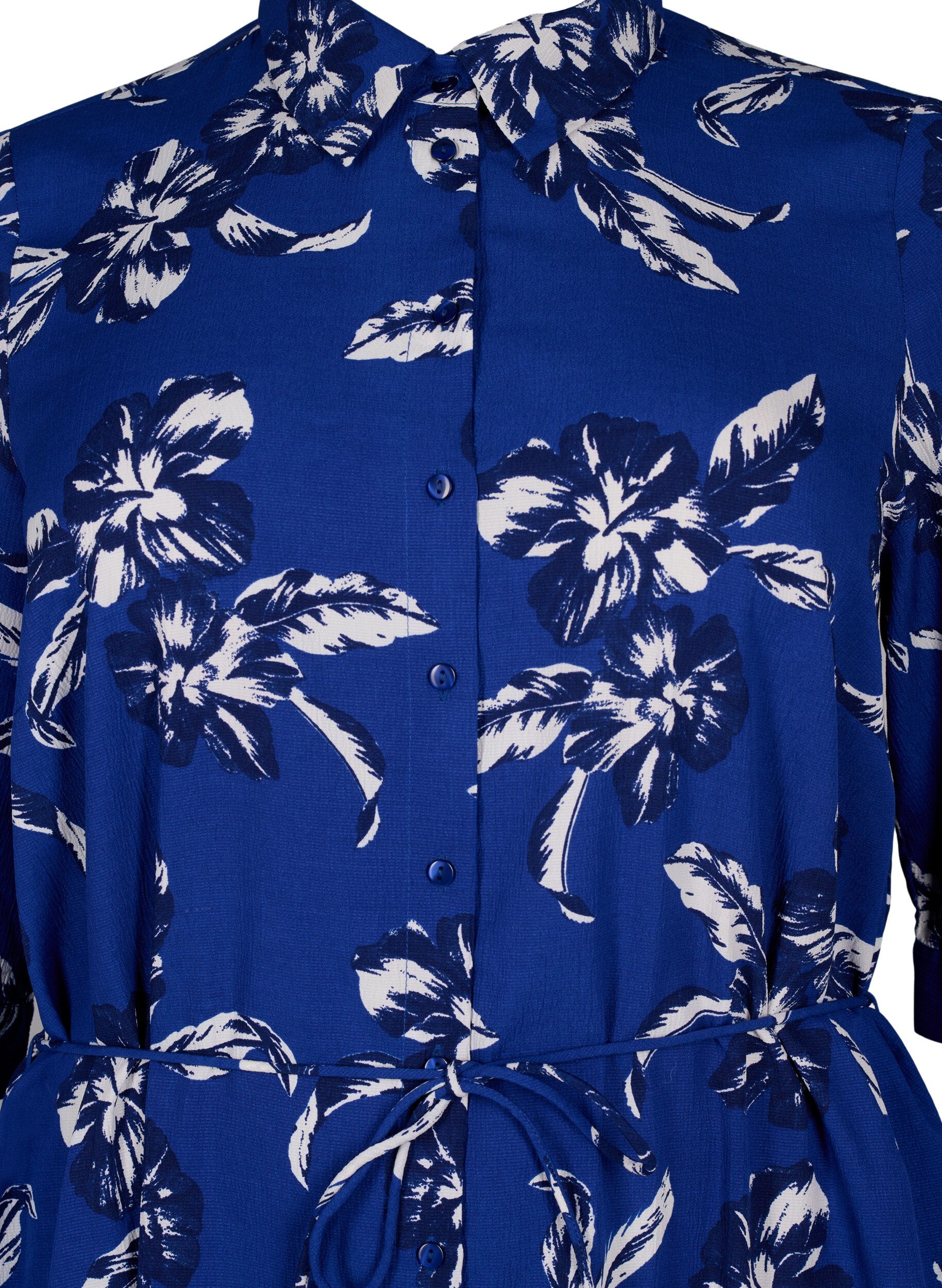 Zizzi Flash - Koszulowa sukienka z kwiatowym nadrukiem, Navy Blazer Flower, Packshot image number 2