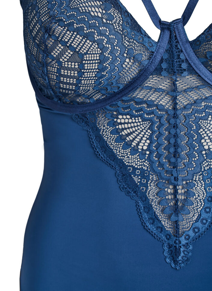 Koronkowe body z fiszbinami i ozdobnymi paseczkami, Niebieskie, Packshot image number 2