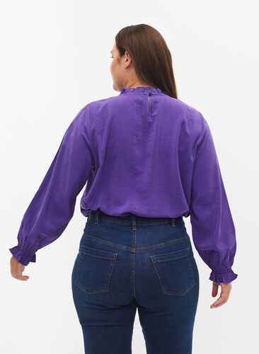 Wiskozowa bluzka z dlugimi rekawami i marszczeniami, Prism Violet, Model image number 1