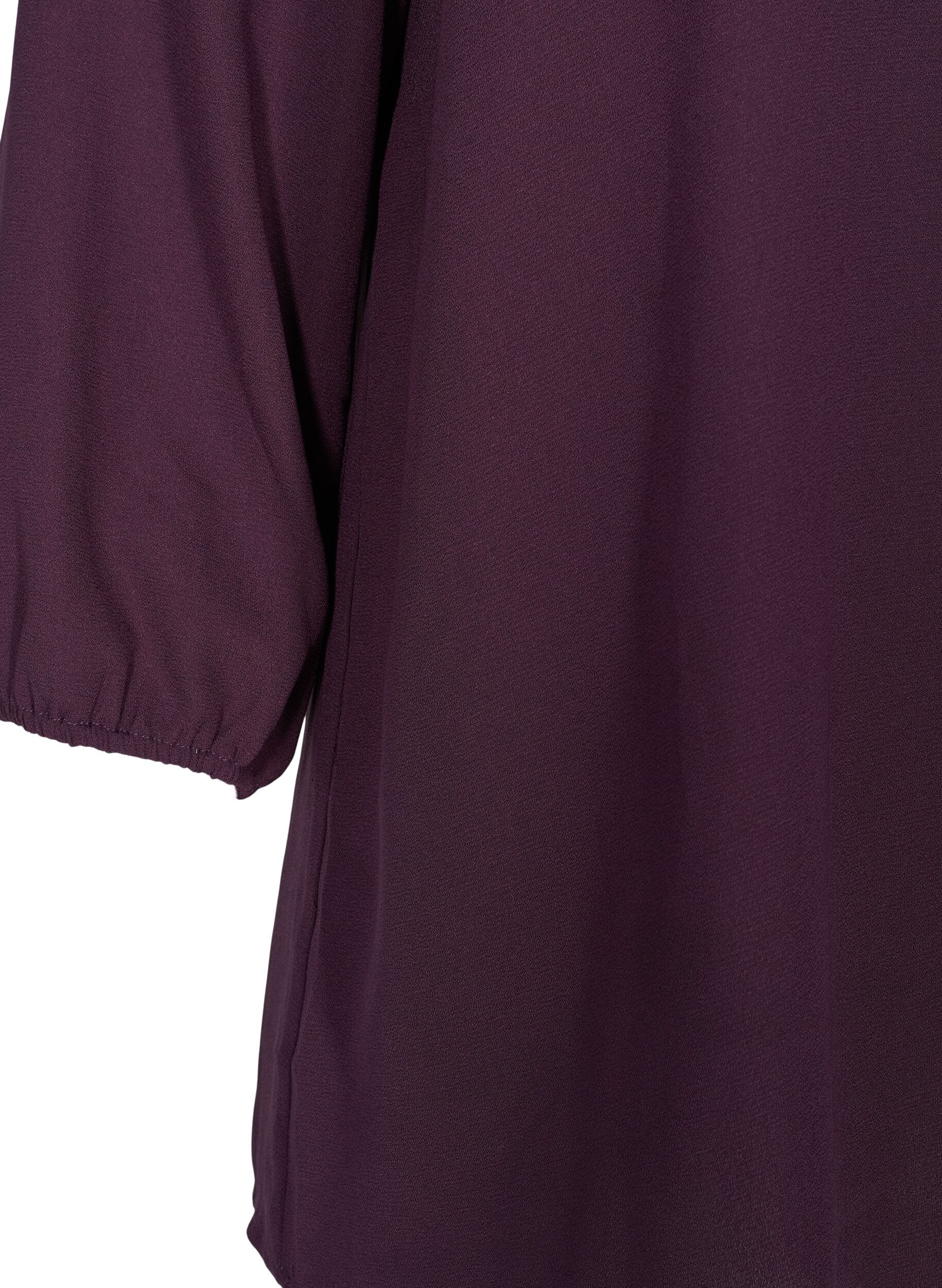 Zizzi Solid-coloured 3/4 sleeve blouse with lace, Plum Perfect, Packshot image number 3
