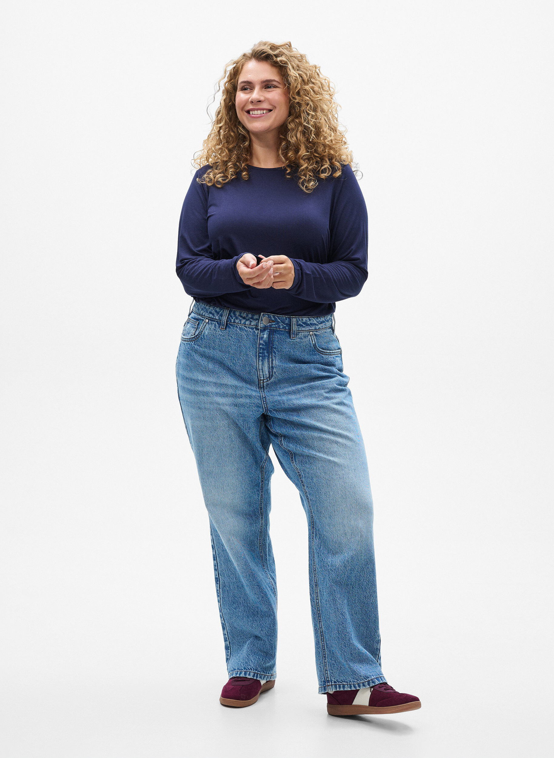 Zizzi Bluzka w jednolitym kolorze z dlugim rekawem, Niebieskie, Model image number 1