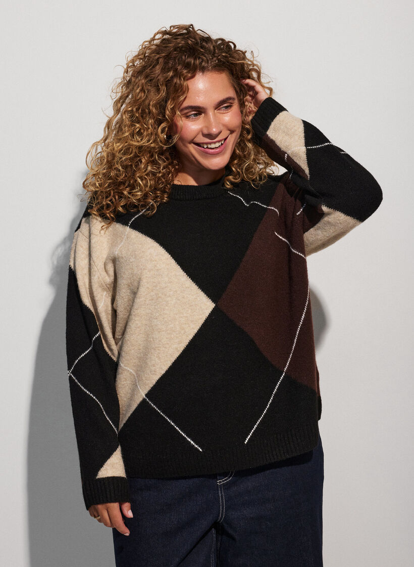 Sweter z rombowym wzorem, Czarne, Model image number 0