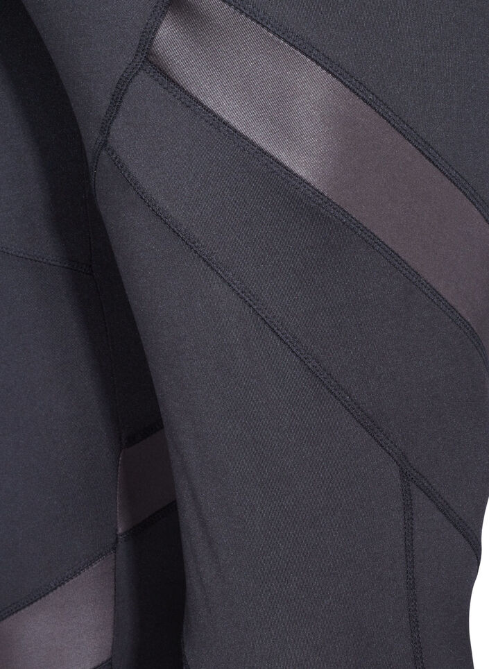 Cropped sports leggings with mesh, Black, Packshot image number 3