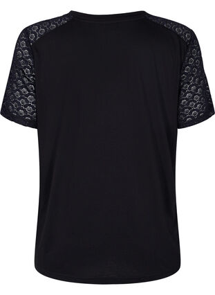 T-shirt z koronkowymi rekawami, Black, Packshot image number 1
