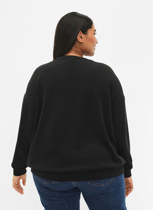 Bluza z mieszanki modalu z tekstowym nadrukiem, Black, Model image number 1