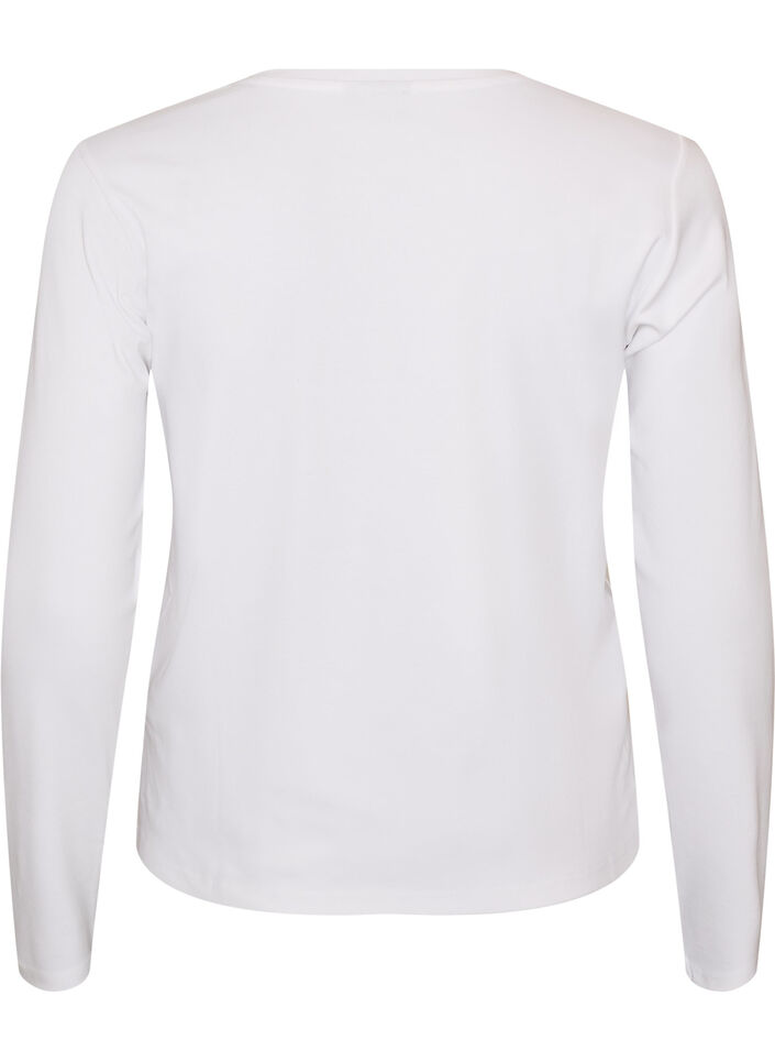 Basicowy T-shirt z dlugim rekawem i okraglym dekoltem, Biały, Packshot image number 1