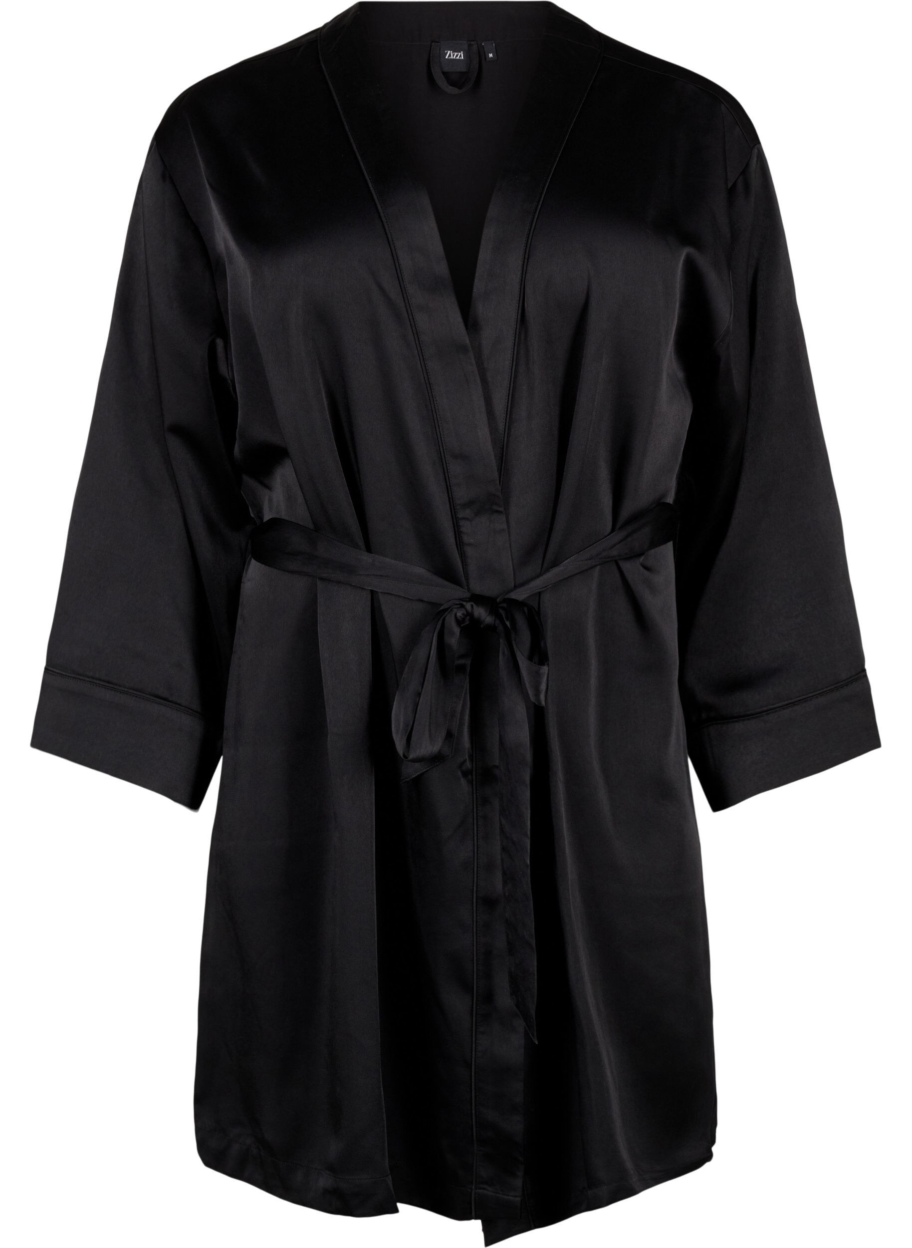 Zizzi Satynowe kimono z paskiem, Black, Packshot image number 0