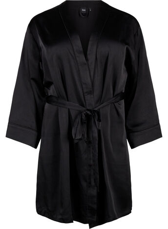 Satynowe kimono z paskiem, Black, Model
