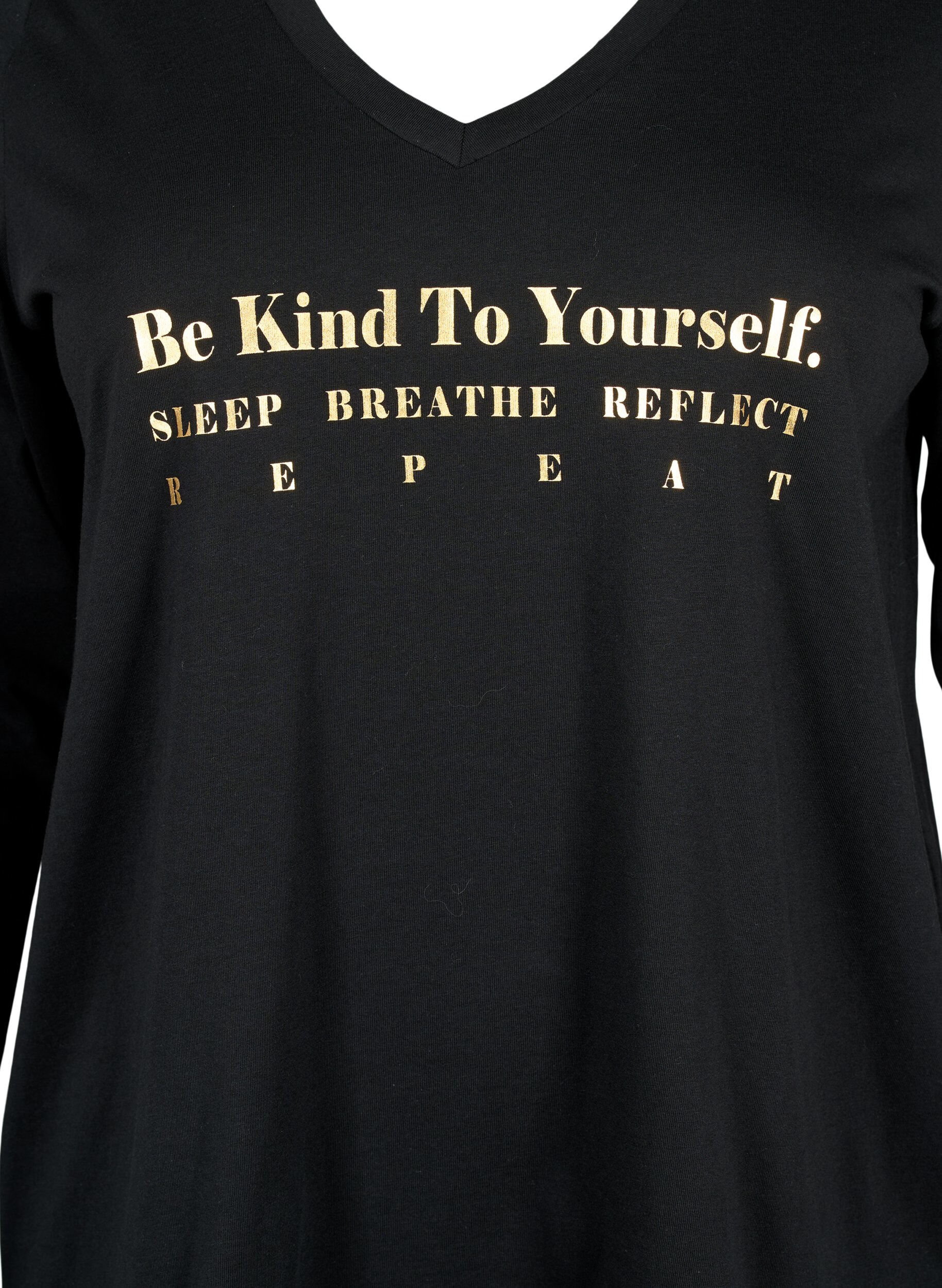 Zizzi Bawelniana koszula nocna z nadrukiem tekstowym, Black W. Be, Packshot image number 2