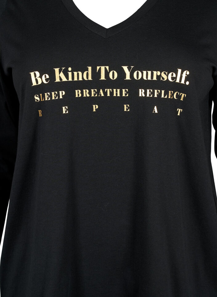 Bawelniana koszula nocna z nadrukiem tekstowym, Black W. Be, Packshot image number 2