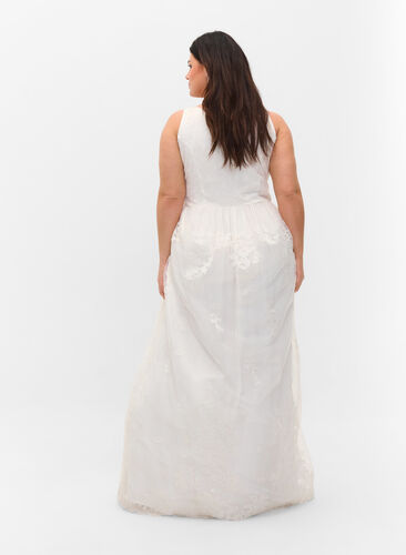 Suknia slubna bez rekawów z dekoltem w szpic, Star White, Model image number 1