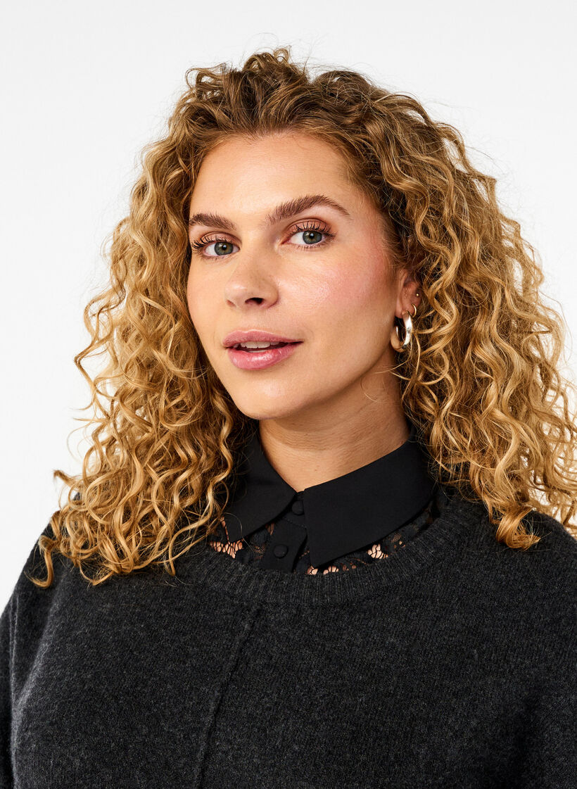 Luzny, koronkowy kolnierzyk koszuli, Black, Model image number 0