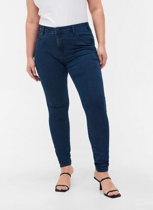 Bardzo obcisle jeansy Amy z wysokim stanem, Dark blue, Model image number 4
