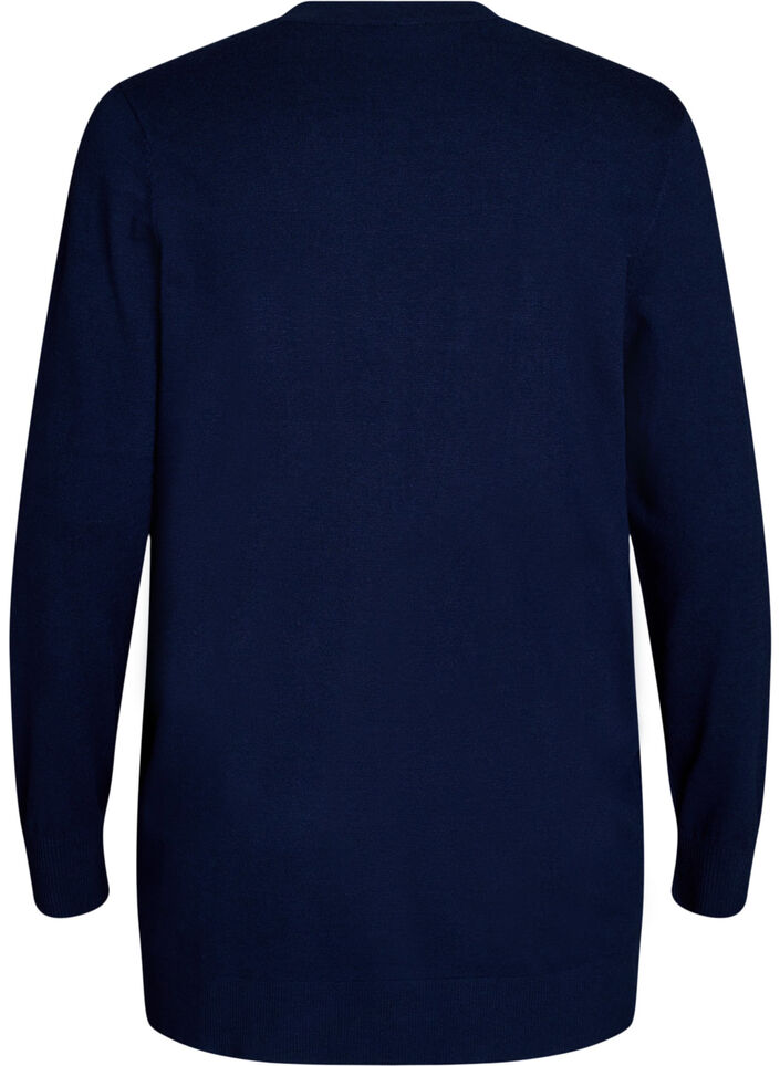 Dlugi kardigan z dzianiny z otwartym przodem i kieszeniami, Niebieskie, Packshot image number 1