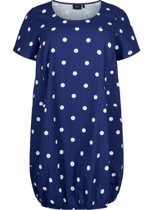 Bawelniana sukienka z nadrukiem i krótkimi rekawami, Medieval Blue DOT, Packshot image number 0