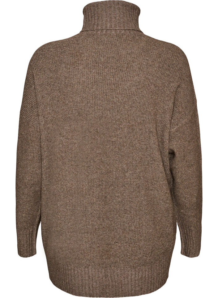 Sweter o luznym splocie z golfem, Brązowy, Packshot image number 1