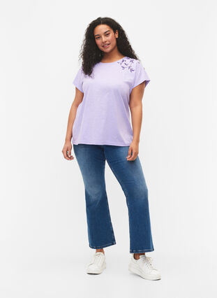 Bawelniana koszulka z nadrukiem lisci, Lavender C Leaf, Model image number 2