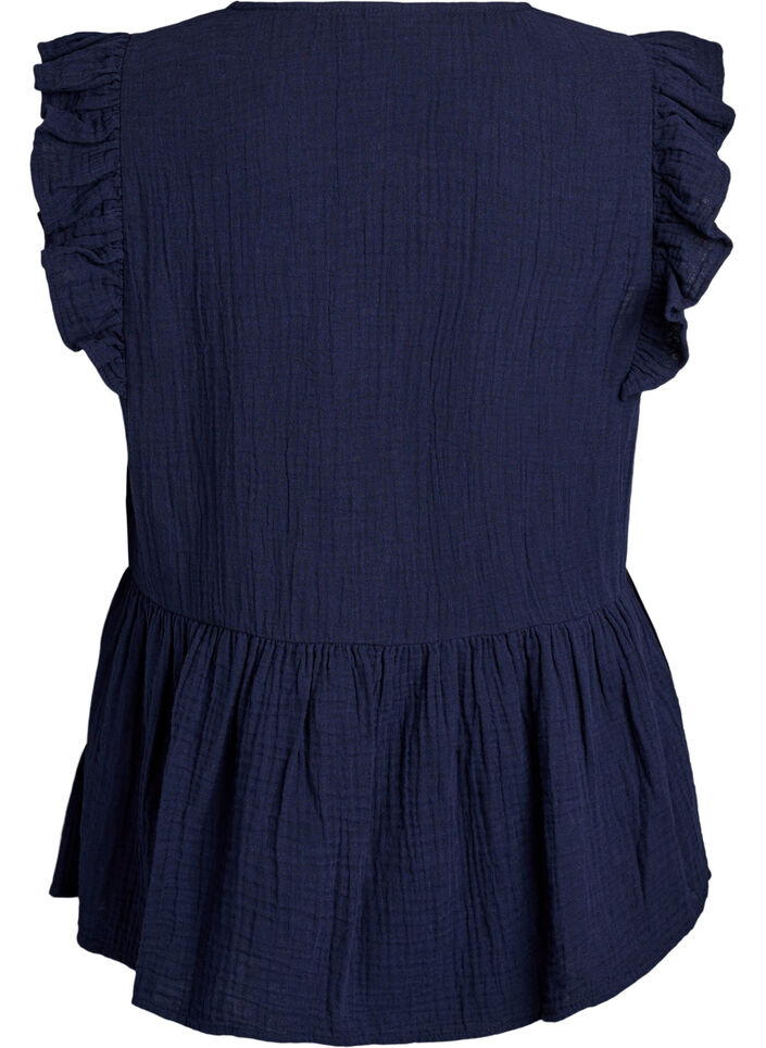 Bluzka z bawelnianej muslinu bez rekaw&oacute;w z falbankami, Niebieskie, Packshot image number 1