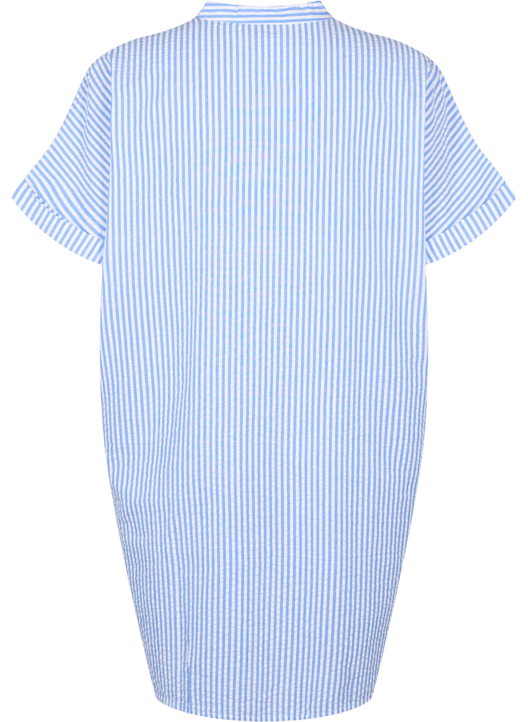 Zizzi Koszula w paski z kieszeniami na piersi, Light Blue Stripe , Packshot image number 1