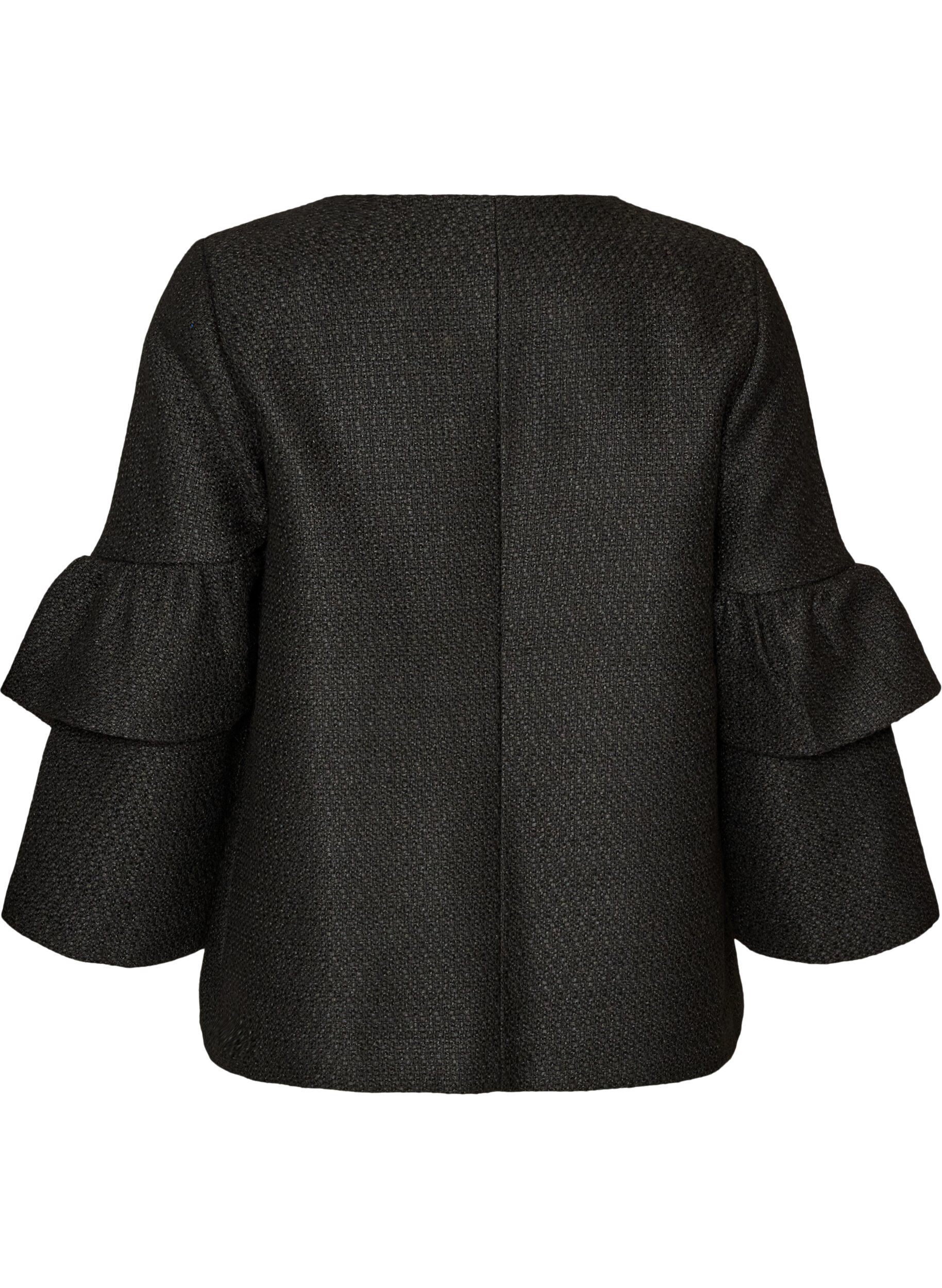 ZizziKurtka boucl&eacute; z falbankami, Czarne, Packshot image number 1