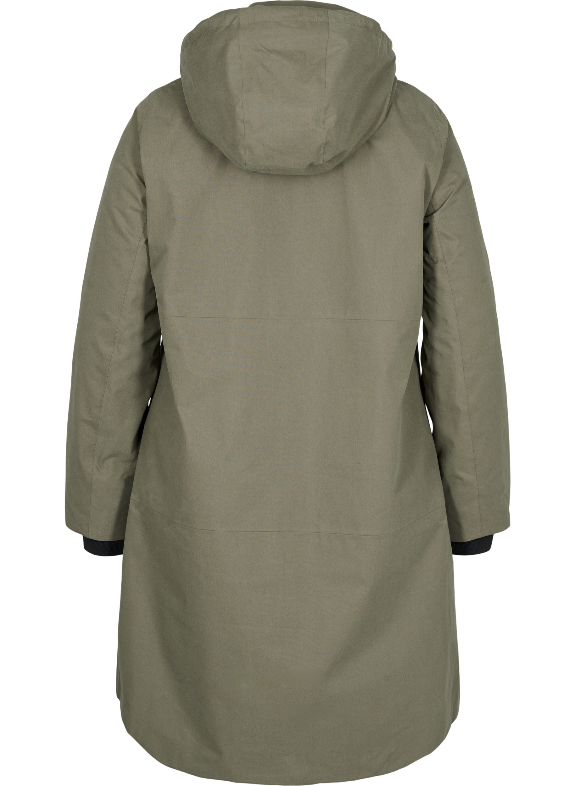 Zizzi Waterproof jacket with detachable hood, Dusty Olive, Packshot image number 1