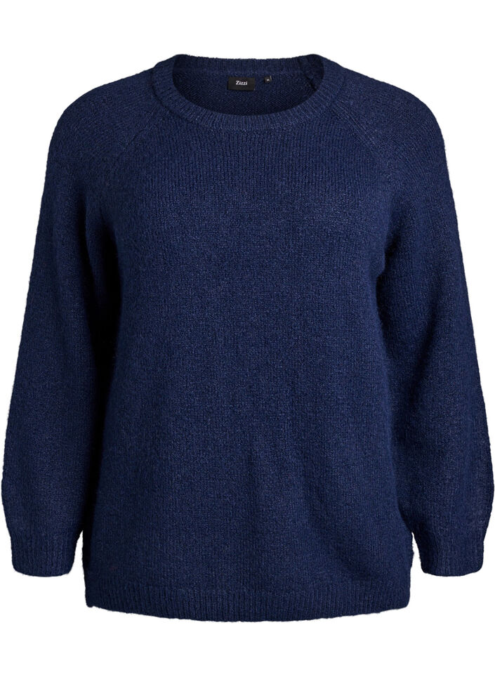 Dzianinowa bluzka z raglanowymi rekawami, Niebieskie, Packshot image number 0