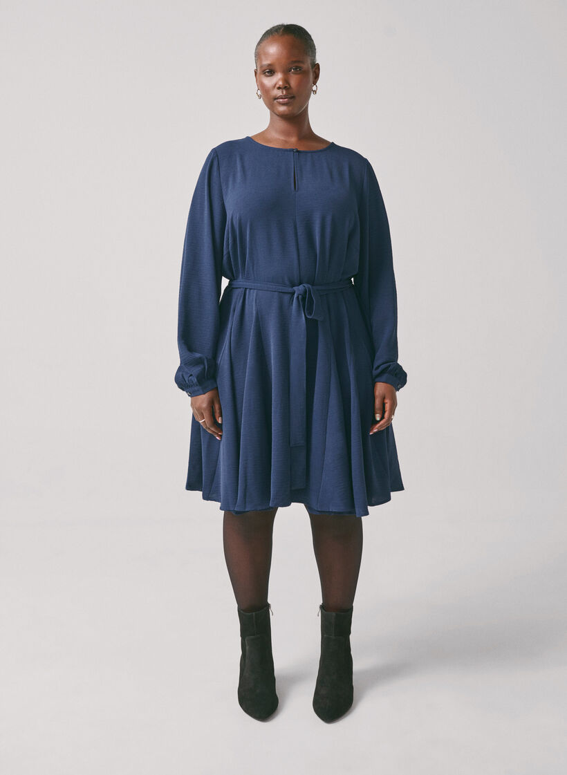 Sukienka z dlugimi rekawami i wiazanym paskiem, Navy Blazer, Image image number 1