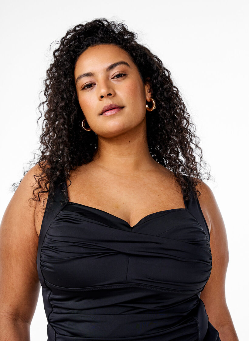 Tankini z drapowaniami, Czarne, Model image number 2