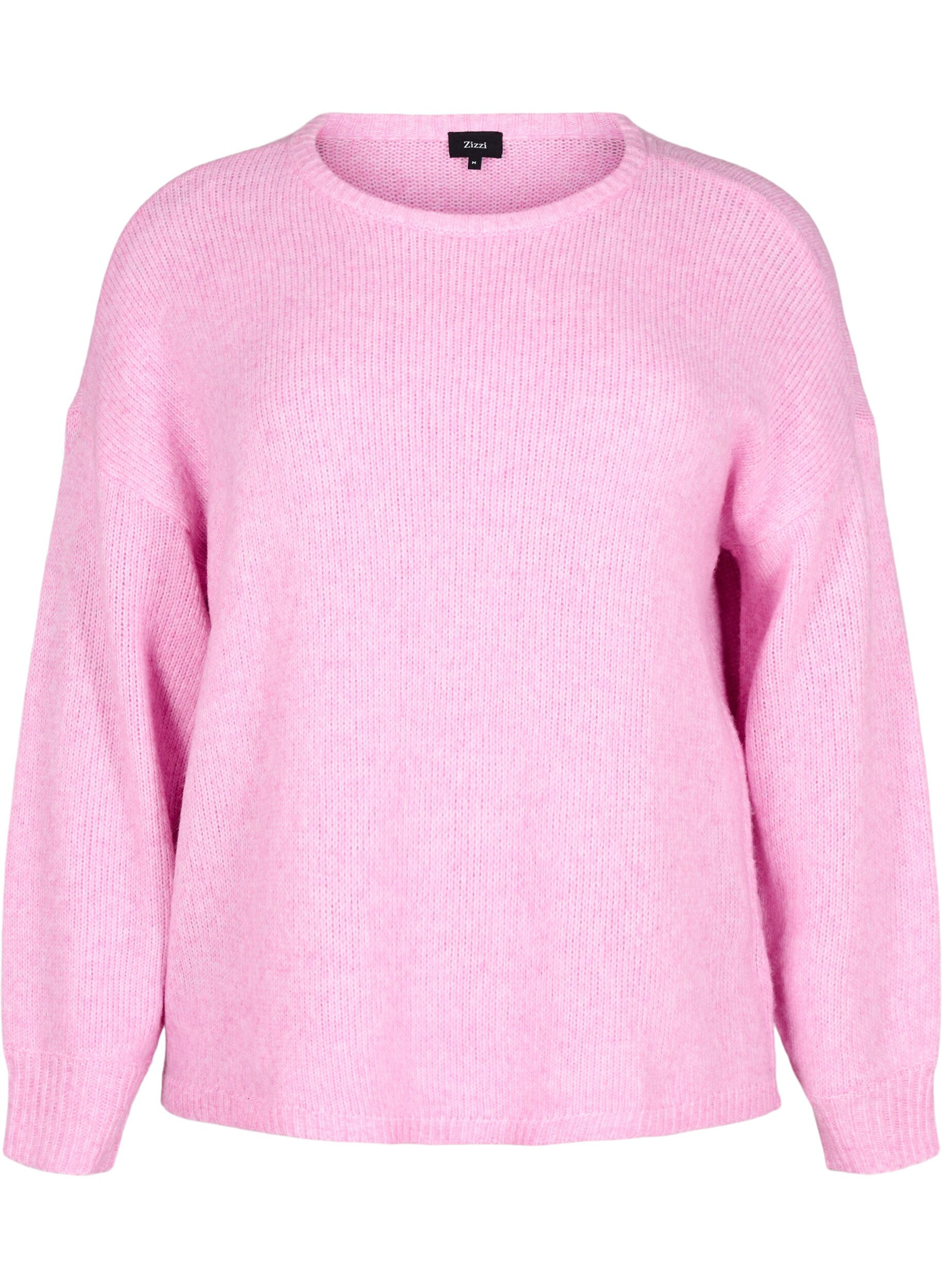 Zizzi Dzianinowy sweter z dodatkiem welny, z dlugim rekawem i okraglym dekoltem, Begonia Pink Mel., Packshot image number 0