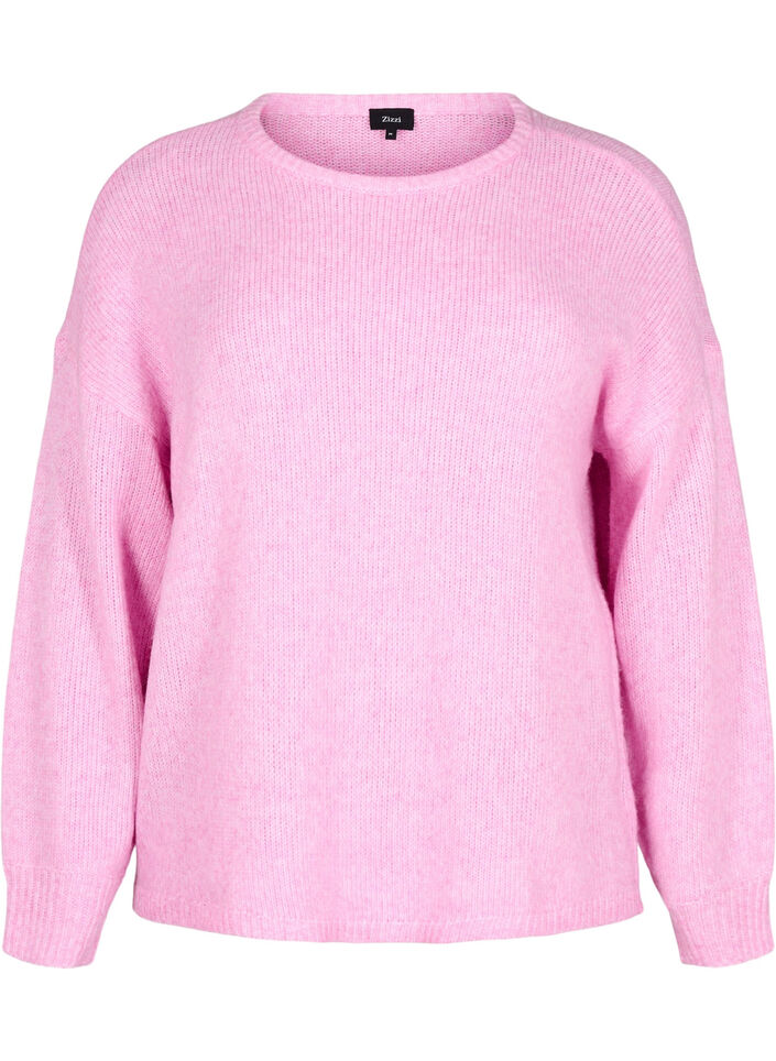 Dzianinowy sweter z dodatkiem welny, z dlugim rekawem i okraglym dekoltem, Begonia Pink Mel., Packshot image number 0