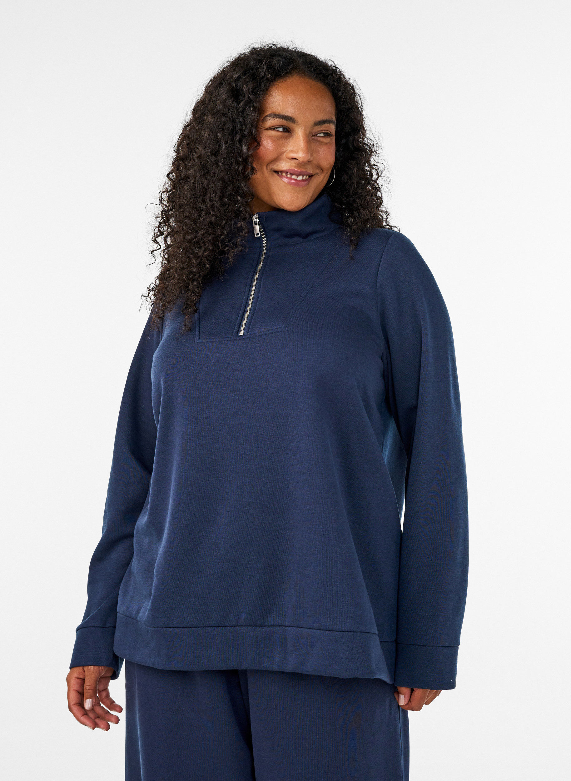 ZizziBluza z wysokim kolnierzem i zamkiem, Niebieskie, Model image number 0
