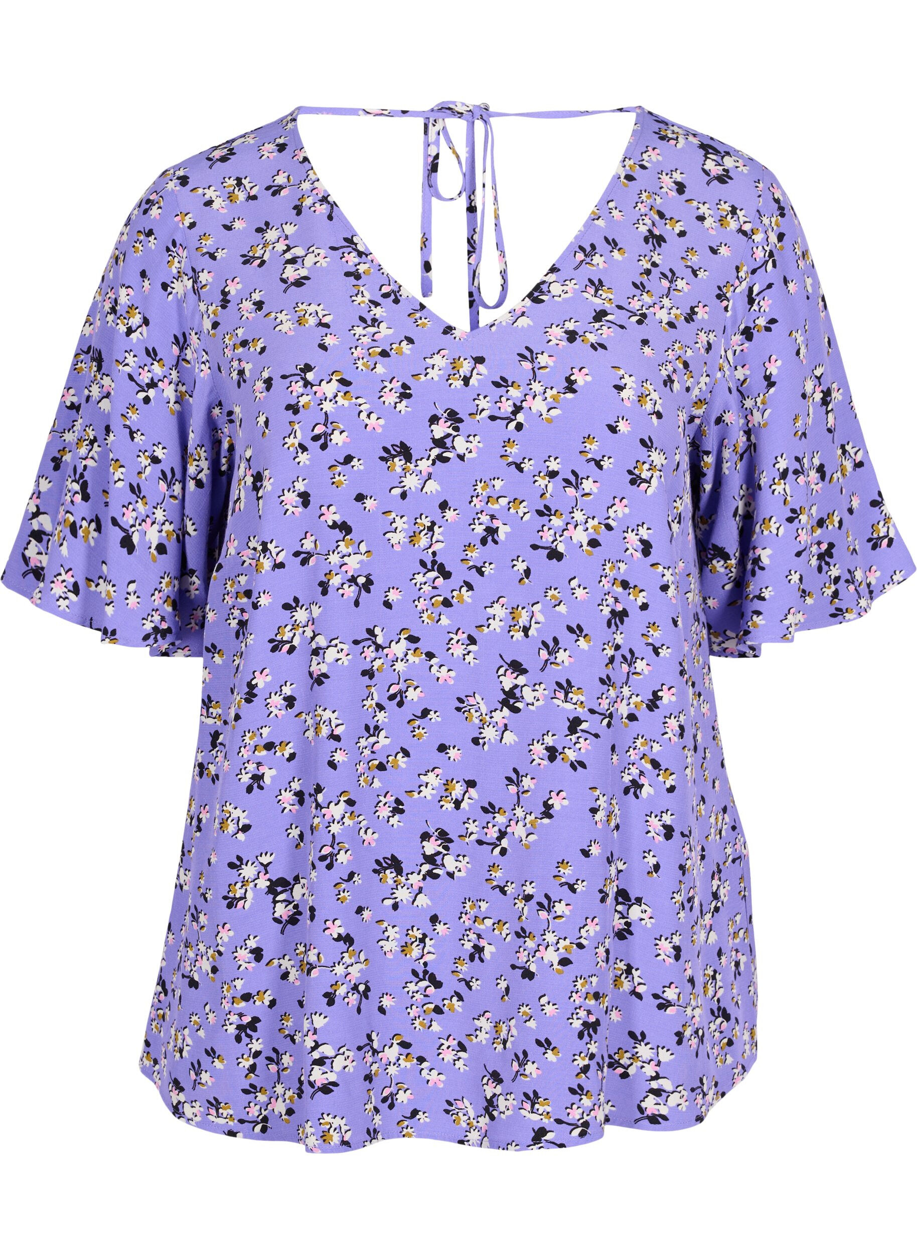 Zizzi Floral viscose blouse with snow detail, Lilac Flower Print, Packshot image number 0